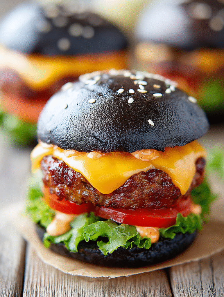 Charcoal Black Burger Towers (Bold Gothic Stack)