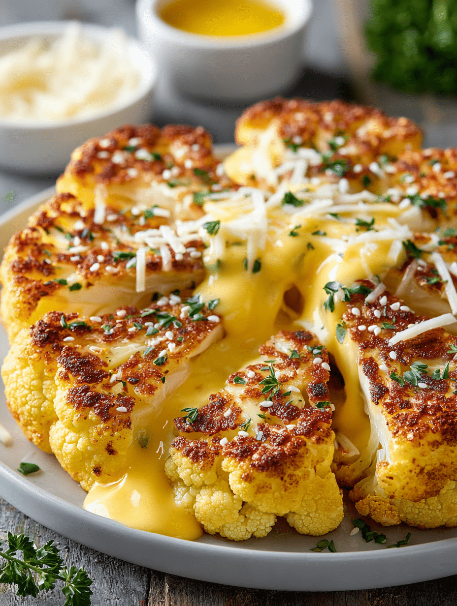 Cheesy Cauliflower Steaks: A Gourmet Veggie Delight! 2 Cheesy Cauliflower Steaks (Golden Roast + Creamy Drizzle)