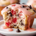 Cherry-Chip Muffins with Pink Cherry Glaze are delightful! 3 Cherry-Chip Muffins with Pink Cherry Glaze