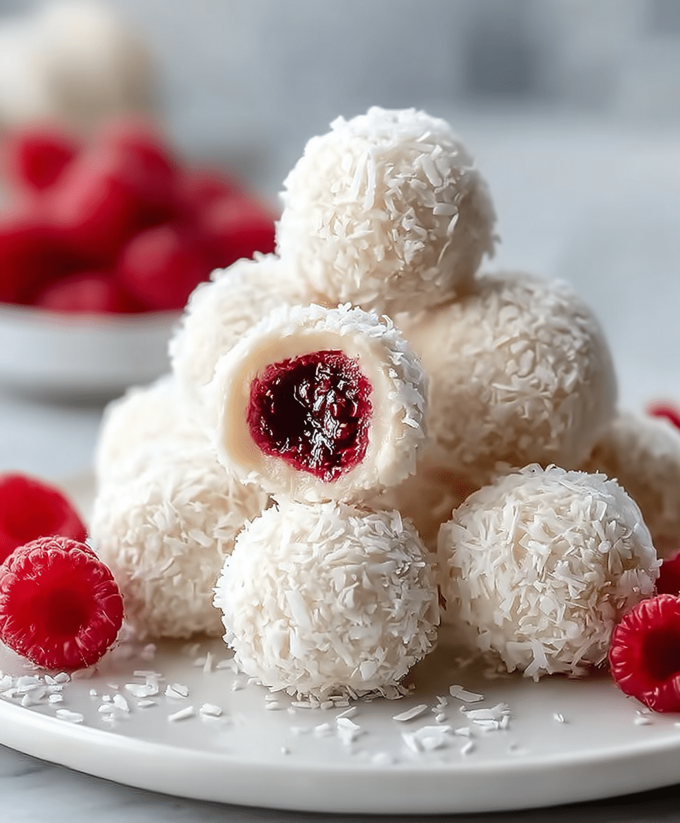 Coconut Raspberry Snowball Truffles