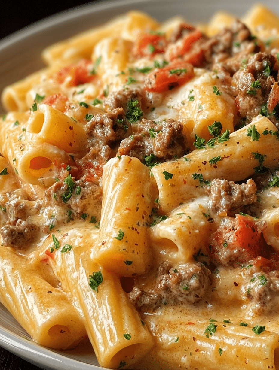 Creamy Rotel Pasta with Ground Beef