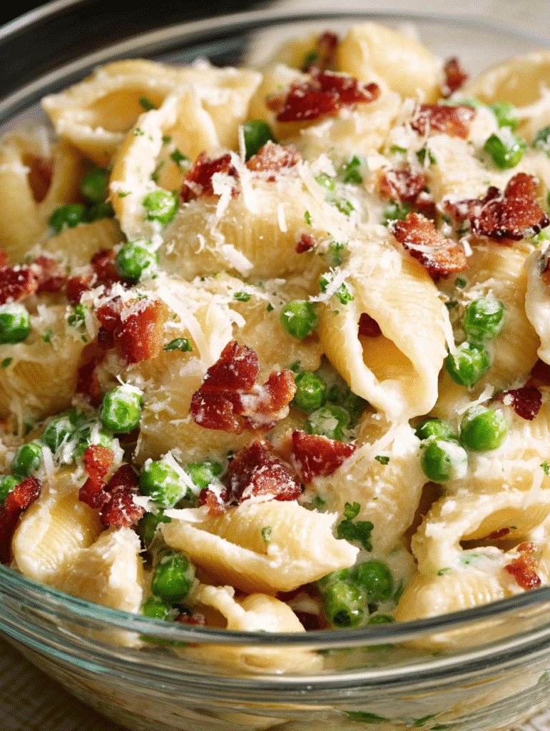 Creamy Shell Pasta with Bacon & Peas