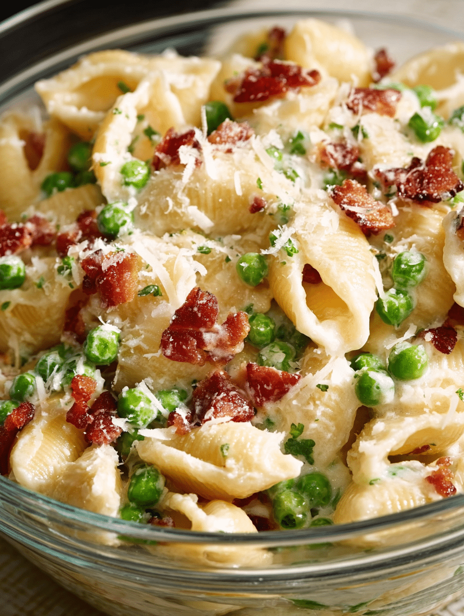 Creamy Shell Pasta with Bacon & Peas: A Quick Delight! 2 Creamy Shell Pasta with Bacon & Peas