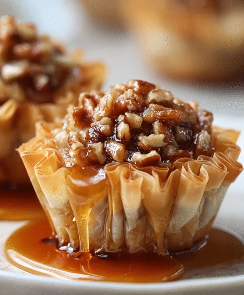 Crispy Caramel Pecan Baklava Cups