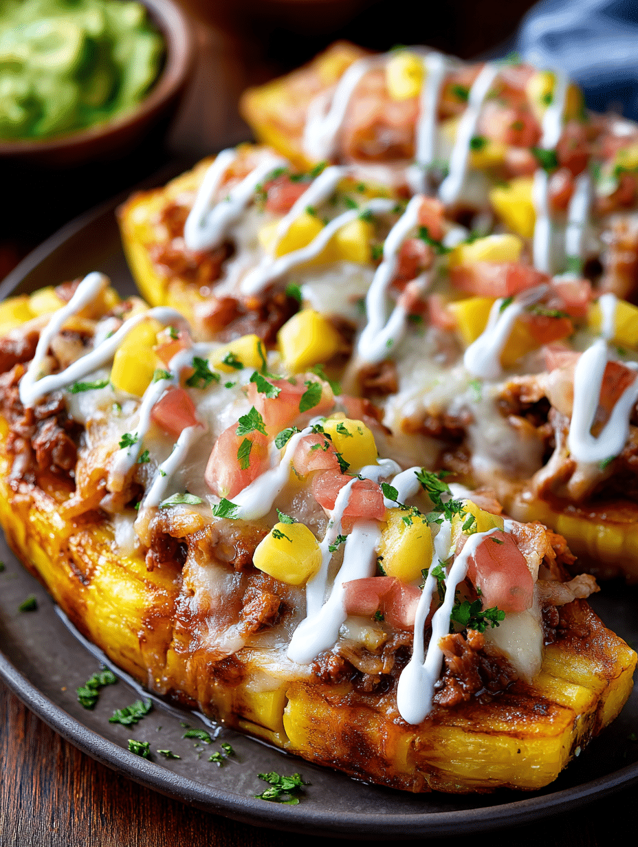 Loaded Plantain Boats: A Flavorful Taco Fusion Recipe! 2 Loaded Plantain Boats (Taco-Style Toppings)