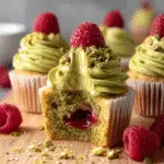 Pistachio Cupcakes with Raspberry Center