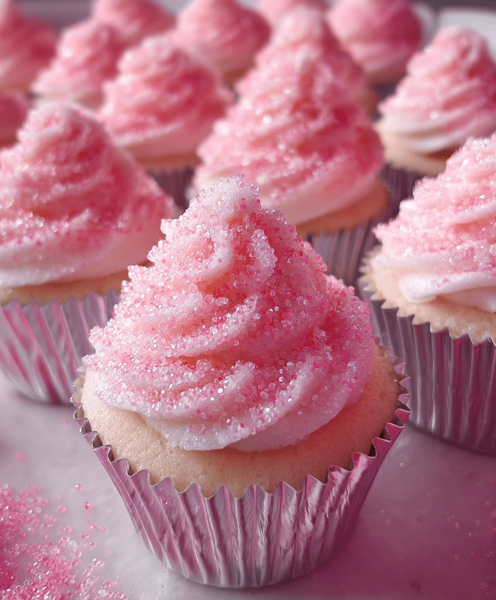 Sparkle Pink Snowball Cupcakes