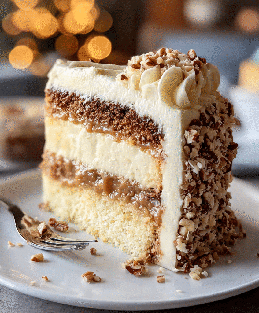 White German Chocolate Cake with a Cheesecake Center