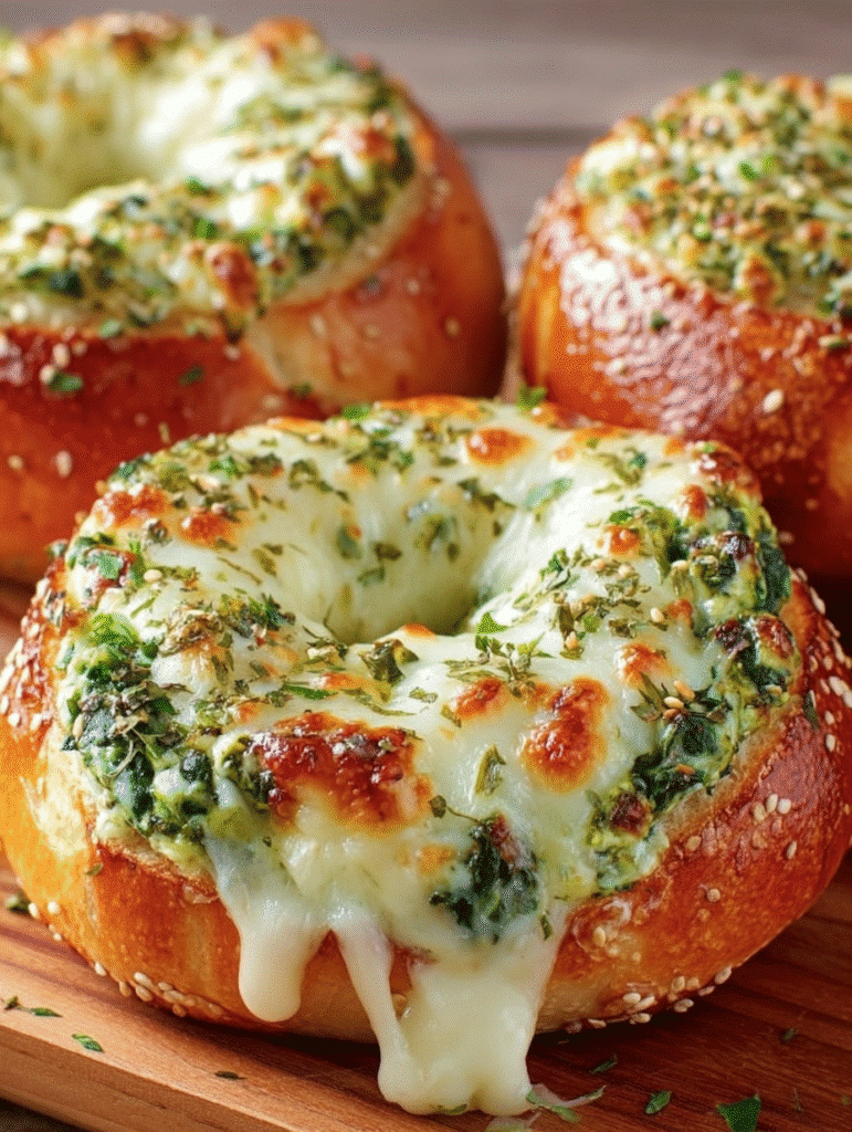 Cheesy Spinach-Artichoke Bagels