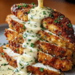 Crispy Parmesan Chicken with Rich Garlic Sauce