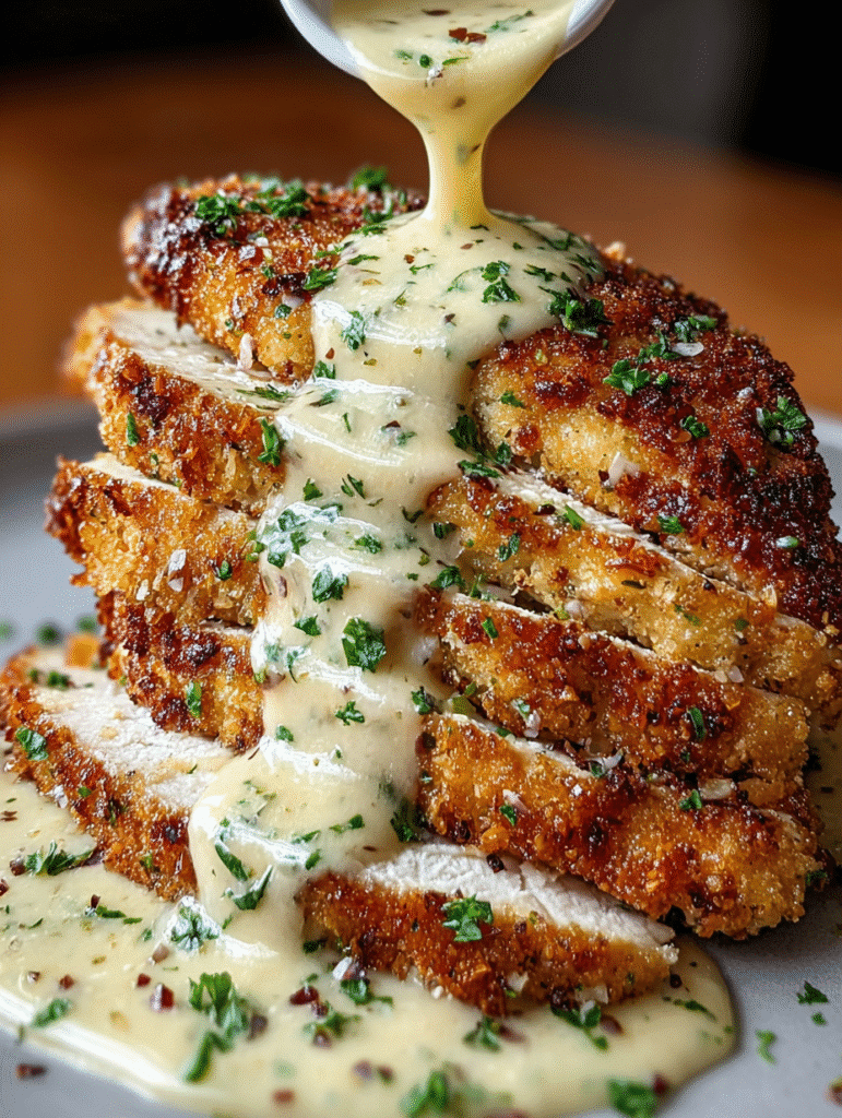 Crispy Parmesan Chicken with Rich Garlic Sauce
