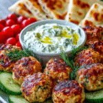 Greek Chicken Meatballs with Tzatziki & Pita