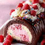 Neapolitan Raspberry Ice Cream Cake Roll