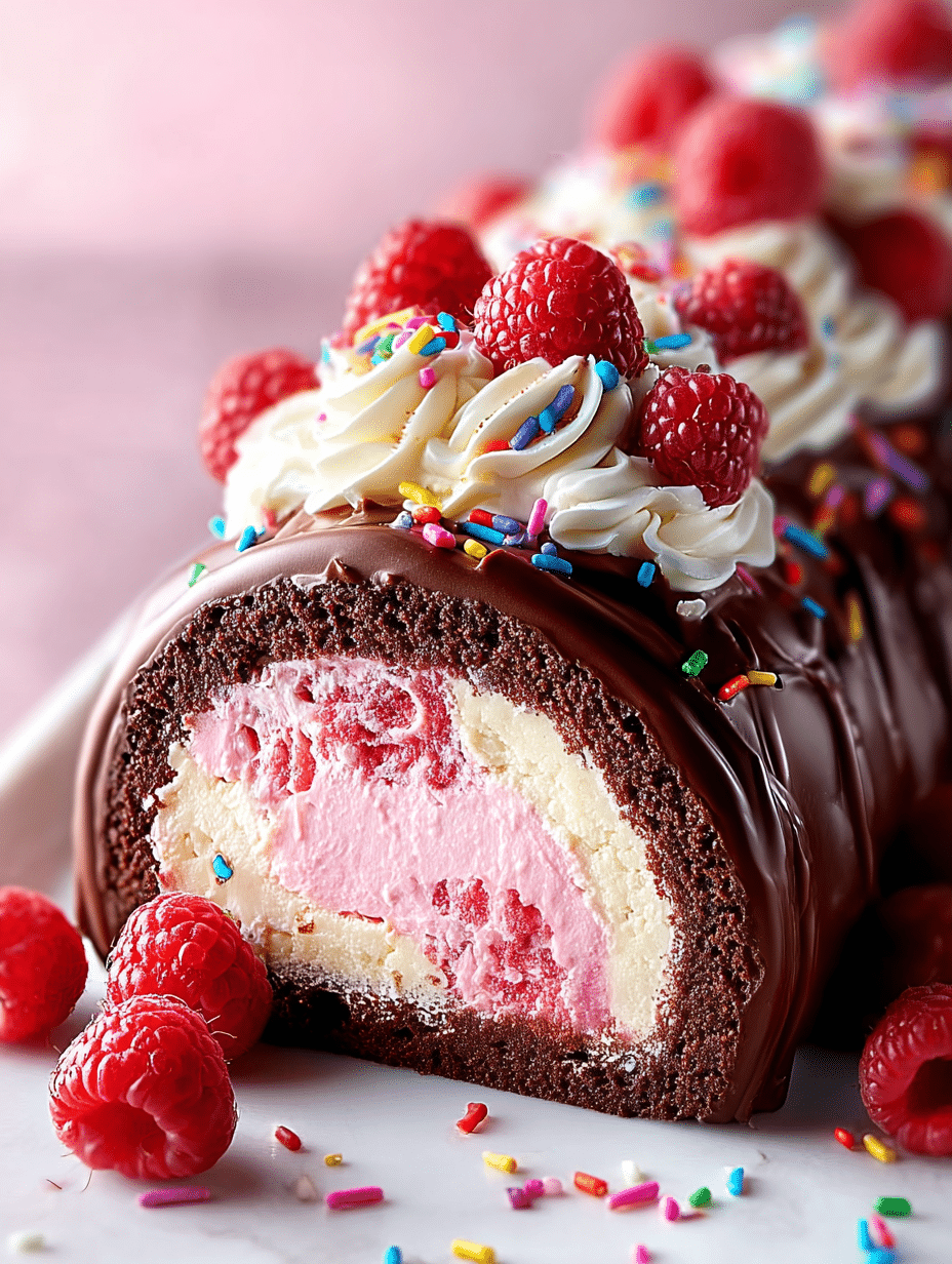 Neapolitan Raspberry Ice Cream Cake Roll