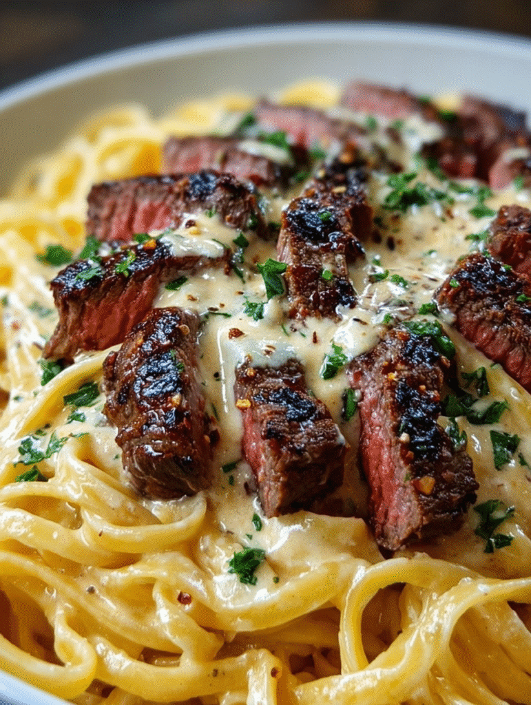 Spicy Cajun Steak with Creamy Alfredo Pasta