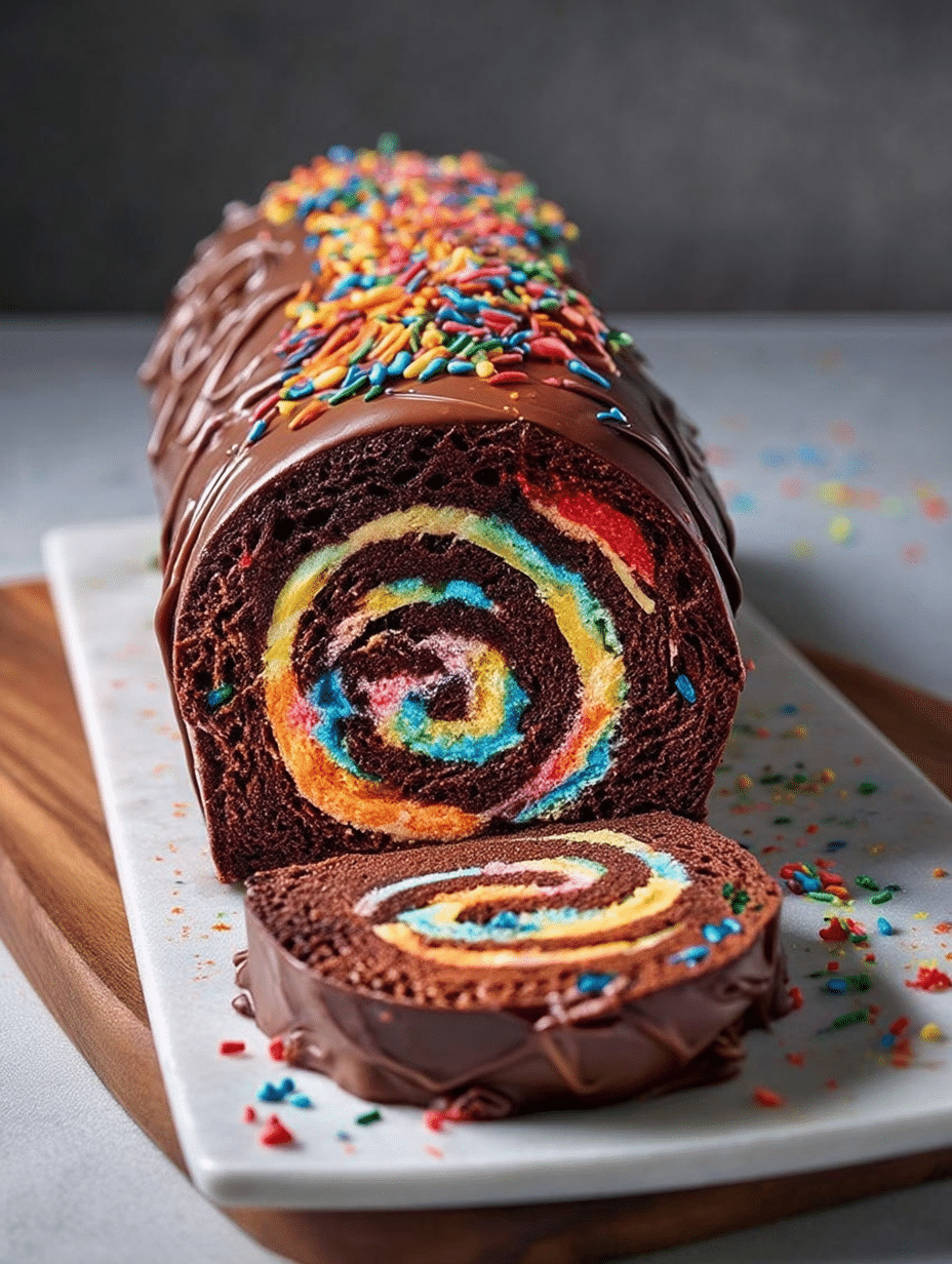 Chocolate Rainbow Swiss Roll Cake