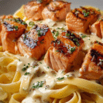 Creamy Garlic Salmon Fettuccine