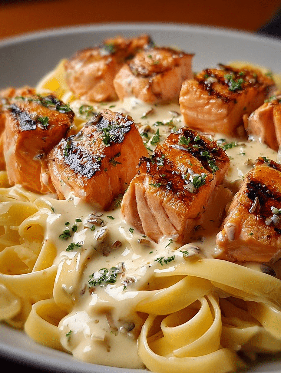 Creamy Garlic Salmon Fettuccine