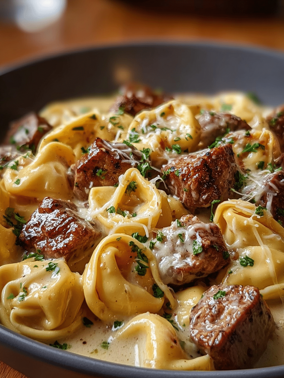 Creamy Garlic Steak Tortellini Skillet
