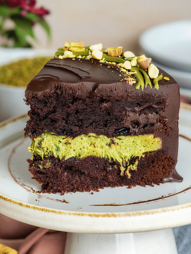 Dark Chocolate Pistachio Layer Cake