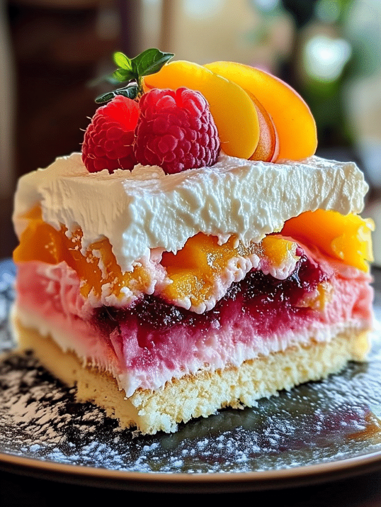 Peach Raspberry Cloud Cake