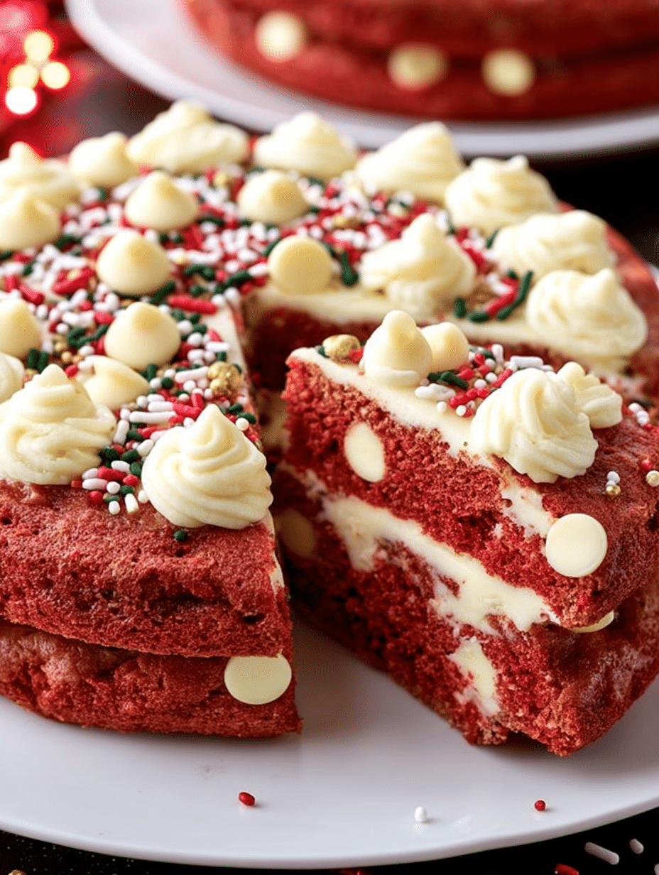 Christmas Red Velvet Cookie Cake with Cream Cheese Frosting